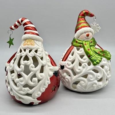 (2) Animated Christmas Figurines: Santa & Snowman
