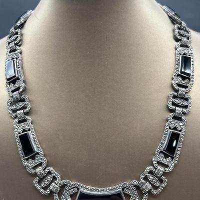 925 Silver w/ Black Onyx & Marcasite 16in Necklace