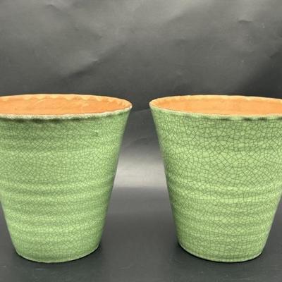 (2) Green Crackle Finish Planters