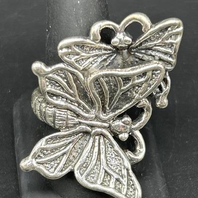 925 Silver 2-Butterfly Ring, TW 10.94g