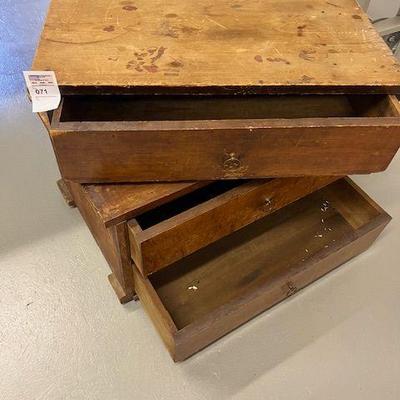 antique unique wood chest with 3 drawers top removable