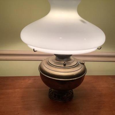 $125- brass lamp with glass dome