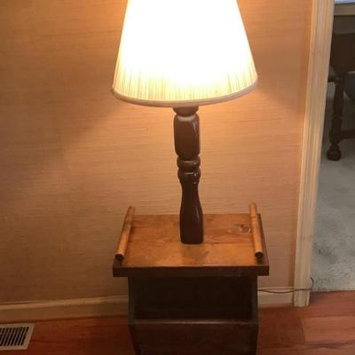 $20- lamp table, magazine rack, table 21