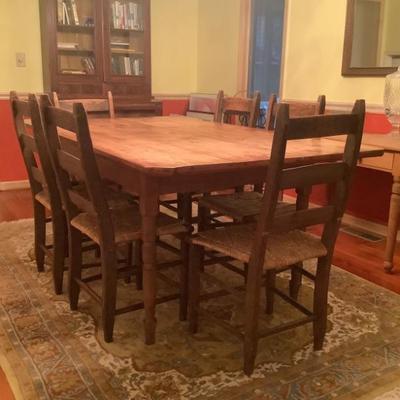 $550- NC made table with 6 ladderback chairs 31"H 73"L 42"W