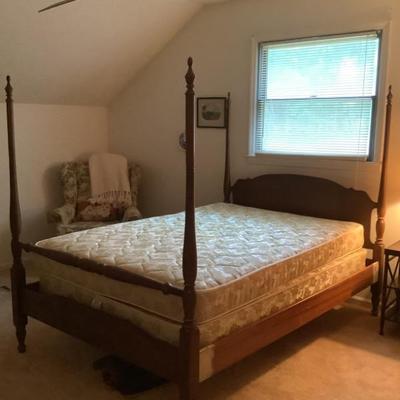 $175-4 post bed, full with mattress, posts 66"H