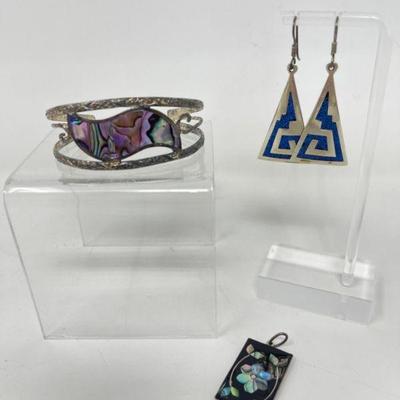Alpaca Mexico Silver Earrings, Cuff Bracelet and Pendant