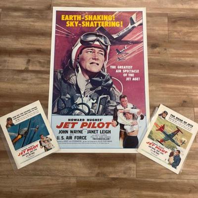 RARE Original 1957 "Jet Pilot" One Sheet Poster and (2) Lobby Cards