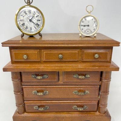 Vintage Centurion Wood Jewelry Box & (2) Tabletop Clocks