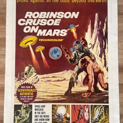 RARE Original 1964 “Robinson Crusoe On Mars” Movie Poster - Mounted