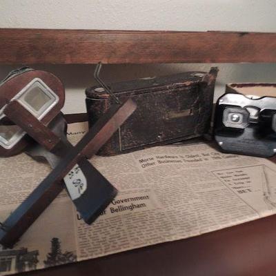 Antique stereoscope, camera, and viewmaster.