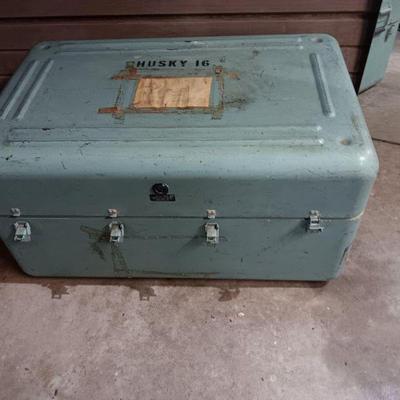 Antique (possibly military) steamer-type trunk.