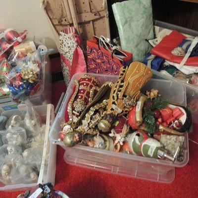 Boxes of lovely and vintage Christmas decor.