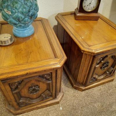 Vintage end tables with matching coffee table.