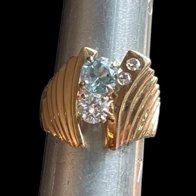 14K Gold Diamond and Topaz Ring 