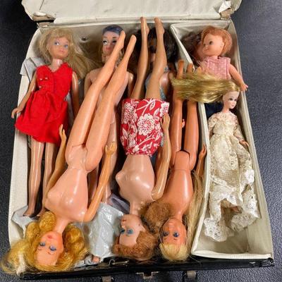 Vintage Dolls in vinyl barbie case