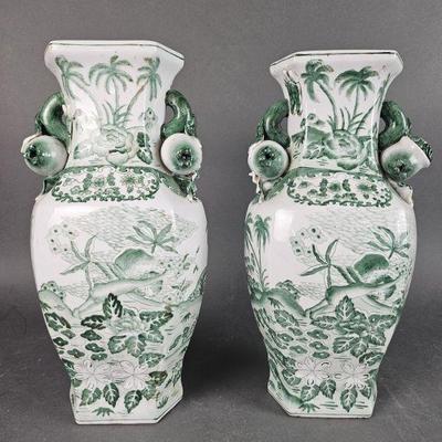 Lot 25 | Pair of Green and White Vases