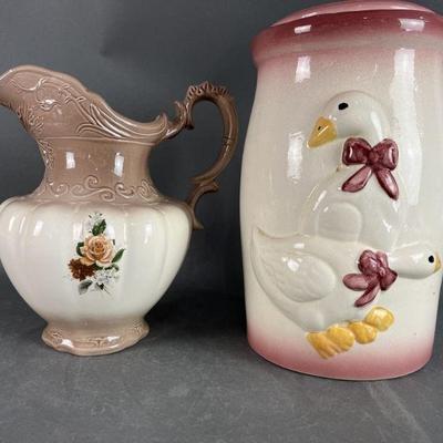 Lot 415 | Ceramic Pitcher & Decorative Milk Churn
