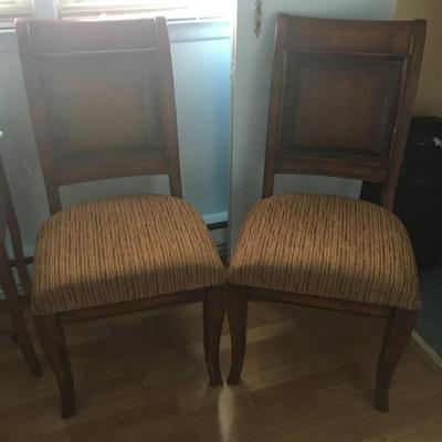 Set of 4 (2 pictured here, but 4 matched chairs are available & present at sale) modern upholstered-seat dining chairs (upholstery in...