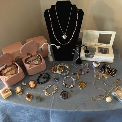 Jewelry, mostly costume, some sterling silver with semi-prescious stones, but mostly costume