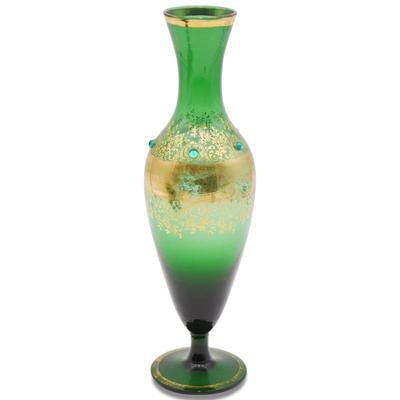 Green & Gold Tall Glass Vase