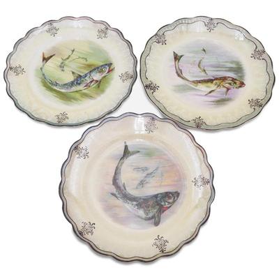 Antique Sterling Fine China Fish Plates