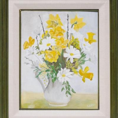 Signed Oil On Canvas Painting Flowers in Vase