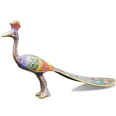 Decorative Brass Peacock Figurine Enameled Colorful
