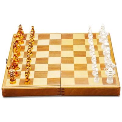 Folding Wood Chess Set w/Asian-Themed Pieces