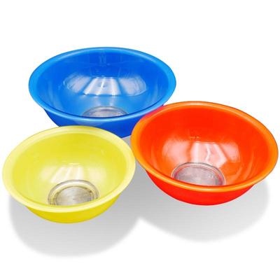 Set of 3 Glass Pyrex Primary Colors Clear-Bottomed Nesting Mixing Bowls
