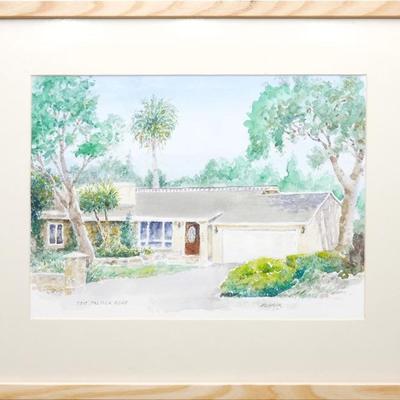 Framed Original Watercolor Painting Custom House Artist Signed