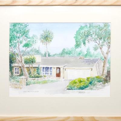 Framed Original Watercolor Painting Custom House Artist Signed