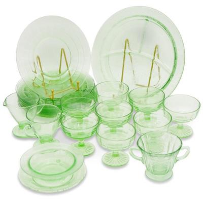 Assorted Vaseline Glass Plates, Bowls, Goblets & More (22pcs Total)