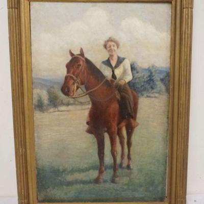 1177	OIL PAINTING ON CANVAS, WOMAN ON HORSE BACK, SIGNED W.H. CHENEY, APPROXIMATELY 25 IN X 36 IN OVERALL
