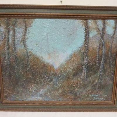 1175	OIL PAINTING ON BOARD, IMPRESSIONIST LANDSCAPE, ARTIST SIGNED, APPROXIMATELY 22 IN X 28 IN OVERALL
