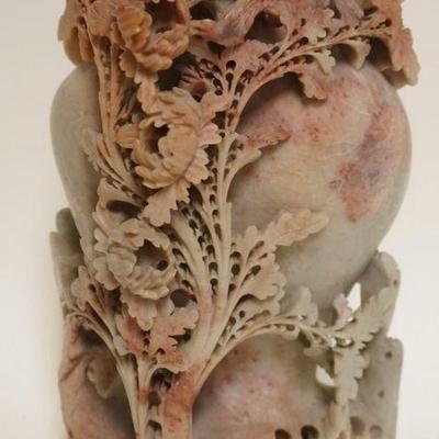 1116	CARVED SOAPSTONE VASE, APPROXIMATELY 7 IN X 3 IN X 11 IN H
