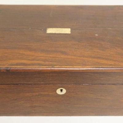 1057	ROSEWOOD LAP DESK WITH BRASS BANDED CORNERS, APPROXIMATELY 9 1/2 IN X 14 IN X 6 IN H
