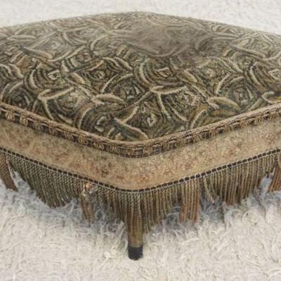 1228	VICTORIAN DIAMOND SHAPED WICKER UPHOLSTERED FOOT STOOL WITH FRINGE, LOSS TO UPHOLSTERY, APPROXIMATELY 34 IN X 16 IN X 15 IN H
