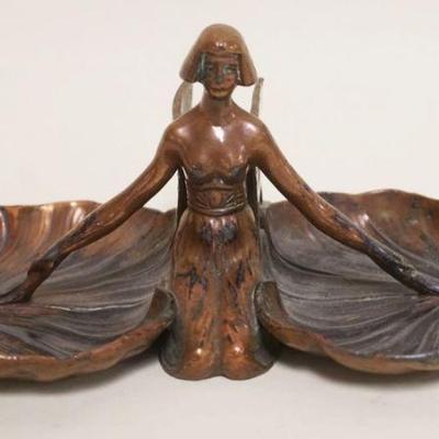 1013	FRENCH ART NOUVEAU FIGURAL CAST METAL MATCH HOLDER W/TRAY SIDES, APPROXIMATELY 9 IN X 5 IN X 4 IN HIGH
