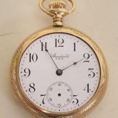 1062	ANTIQUE STANDARD POCKET WATCH, 20 YEAR CASE, MISSING CRYSTAL AND SECOND HAND
