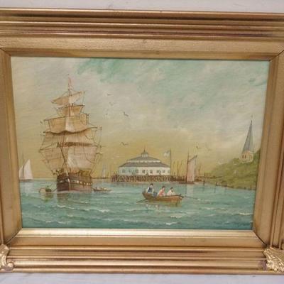 1180	FREDRICK TORDOFF OIL PAINTING ON BOARD, SHIPS *OFF THE BATTERY - NEW YORK*, APPROXIMATELY 17 IN X 21 IN OVERALL

