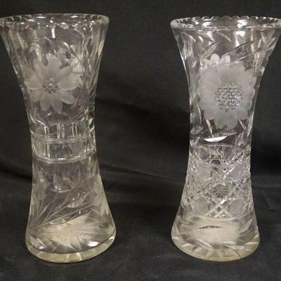 1078	2 CUT GLASS FLOWER VASES, APPROXIMATELY 12 IN H
