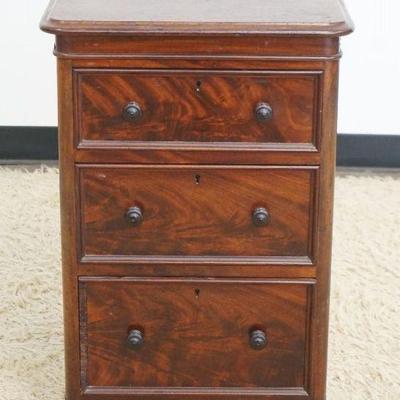 1202	EMPIRE MAHOGANY 3 DRAWER STAND, APPROXIMATELY 19 IN X 21 IN X 28 IN H, LOSS TO TRIM ON 1 DRAWER
