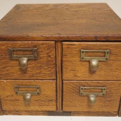 1083	OAK 4 DRAWER TABLE TOP CABINET WITH DOVETAILED CASE, APPROXIMATELY 13 IN X 14 IN X 9 IN H, *CLARKE BAKER CO*
