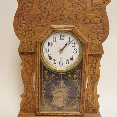 1152	ANTIQUE OAK GINGERBREAD KITCHEN CLOCK, APPROXIMATELY 5 IN X 16 IN X 23 IN H
