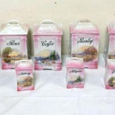 1173	CZECH 13 PIECE CANNISTER SET ALL WITH LANDSCAPE IMAGES, COFFEE LID HAS HAIR LINE
