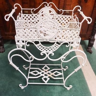 1230	ORNATE 2 PART CAST AND WROUGHT METAL PLANTER ON STAND, APPROXIMATELY 28 IN X 12 IN X 35 IN H
