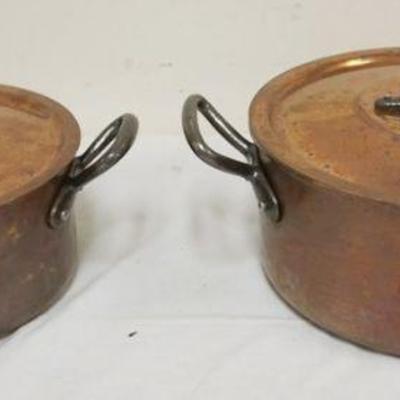 1162	2 FRENCH COPPER POTS WITH LIDS, LARGEST APPROXIMATELY 10 IN X 4 1/2 IN H
