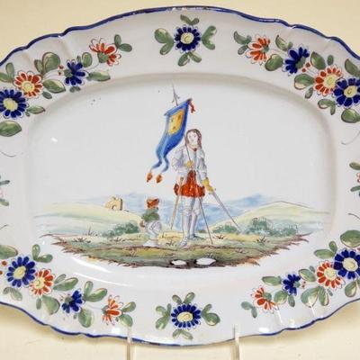 1091	FRENCH FAIENCE PLATTER, APPROXIMATELY 15 IN X 11 1/2 IN, SOME LOSS TO EDGE
