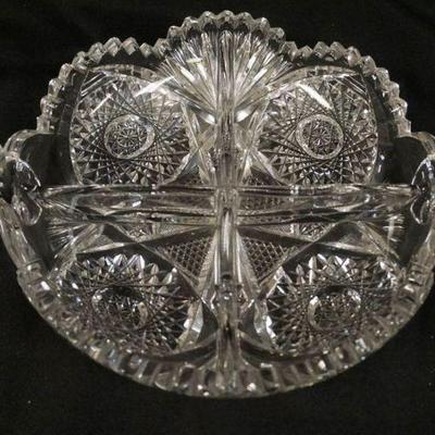 1076	BRILLIANT CUT GLASS DOUBLE HANDLED DIVIDED DISH, APPROXIMATELY 13 IN X 9 IN X 4 IN H
