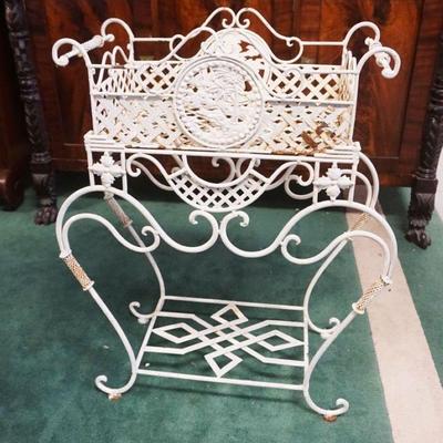 1232	ORNATE 2 PART CAST AND WROUGHT METAL PLANTER ON STAND, APPROXIMATELY 28 IN X 12 IN X 35 IN H
